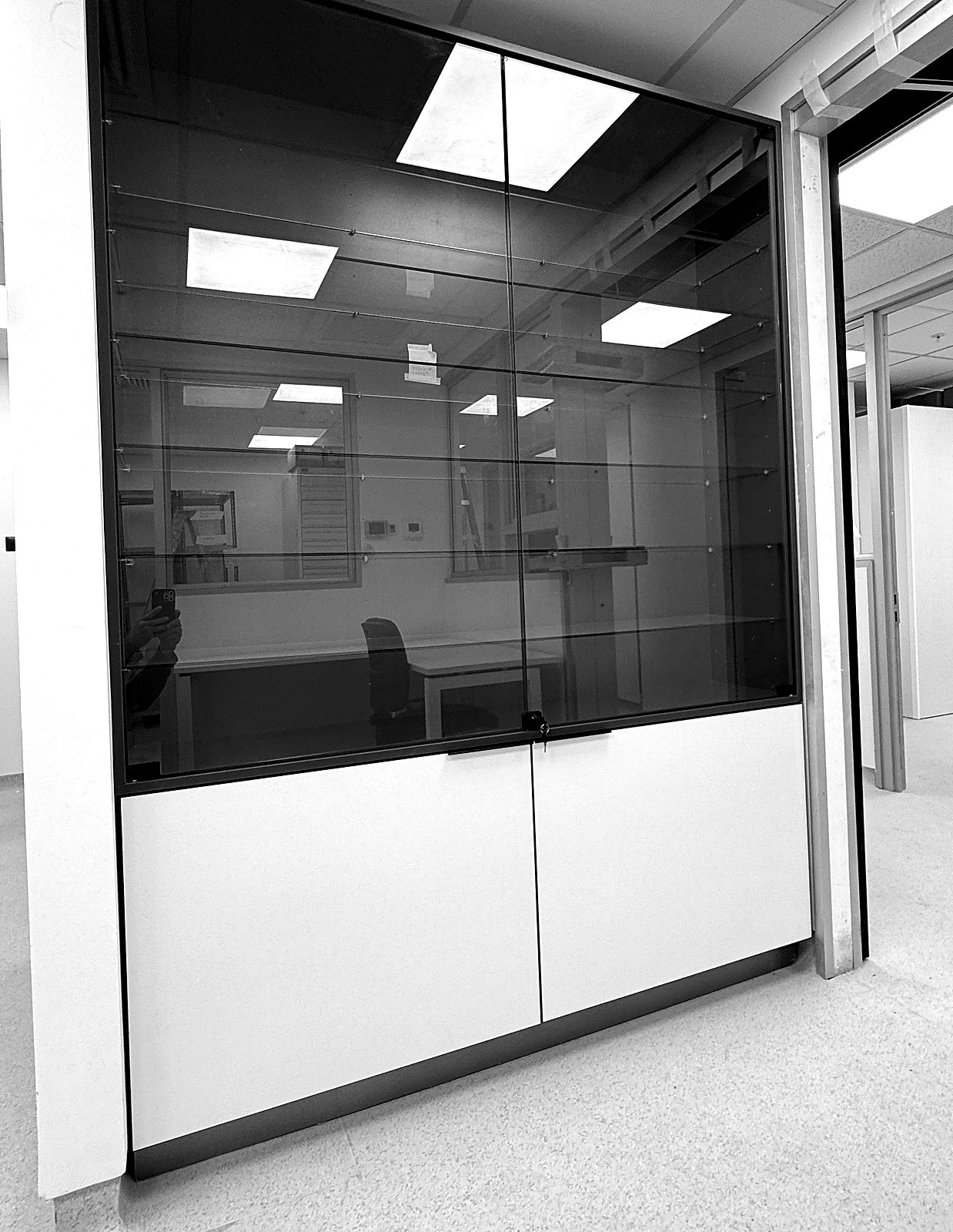 Vitrina de la farmacia con puertas de vidrio